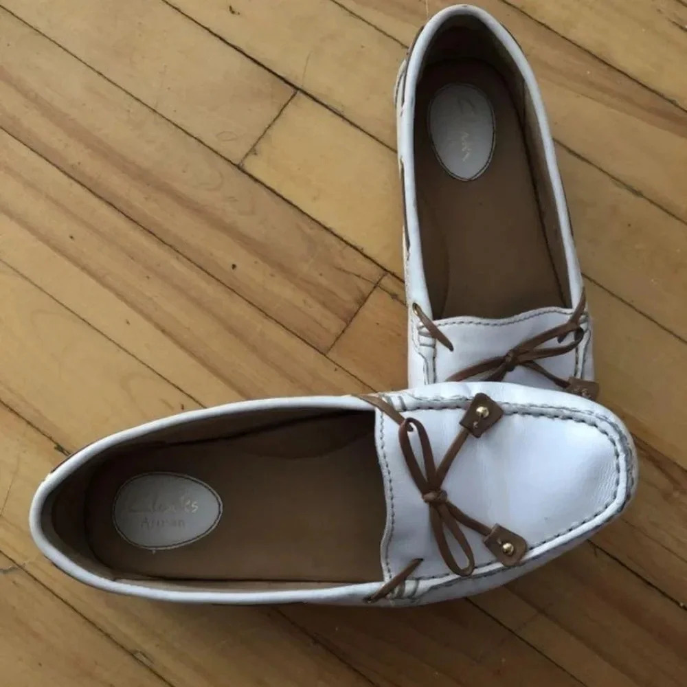 Clarks leather  driving shoes‎ genuine leather white preppy classic